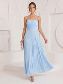 Chiffon A Line Strapless Sleeveless Long Cocktail Dresses with Pleats