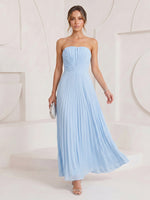 Chiffon A Line Strapless Sleeveless Long Cocktail Dresses with Pleats