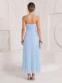Chiffon A Line Strapless Sleeveless Long Cocktail Dresses with Pleats