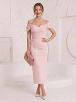 Satin Mermaid Off Shoulder Maxi Cocktail Dresses with Lace