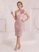 Satin Mermaid One Shoulder Maxi Cocktail Dresses with Flowers