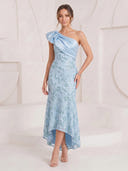 Satin Mermaid One Shoulder Maxi Cocktail Dresses with Sequin