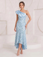 Satin Mermaid One Shoulder Maxi Cocktail Dresses with Sequin
