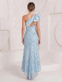 Satin Mermaid One Shoulder Maxi Cocktail Dresses with Sequin