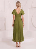 Satin A Line V Neck Short Sleeves Long Cocktail Dresses