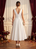 Satin A Line V Neck Sleeveless Long Cocktail Dresses