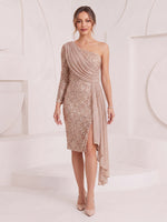 Glitter Sequin Mermaid One Shoulder Maxi Cocktail Dresses