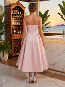 Satin A Line Strapless Sleeveless Long Cocktail Dresses