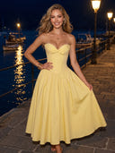 Satin A Line Strapless Sleeveless Long Cocktail Dresses