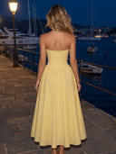 Satin A Line Strapless Sleeveless Long Cocktail Dresses