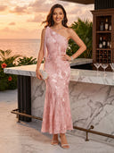 Embroidery Mermaid One Shoulder Sleeveless Long Cocktail Dresses