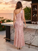 Embroidery Mermaid One Shoulder Sleeveless Long Cocktail Dresses