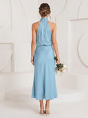 Satin Mermaid Halter Sleeveless Long Cocktail Dresses