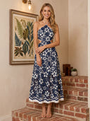 Satin A Line Halter Sleeveless Long Cocktail Dresses
