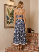 Satin A Line Halter Sleeveless Long Cocktail Dresses