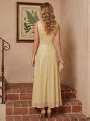 Chiffon A Line V Neck Sleeveless Long Cocktail Dresses with Flower
