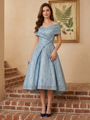 Sequin A Line Off Shoulder Long Cocktail Dresses