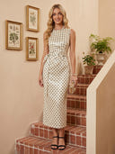 Dot Pattern Mermaid Boat Neck Sleeveless Long Cocktail Dresses