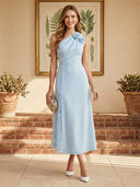 Satin Mermaid One Shoulder Long Cocktail Dresses with Lace