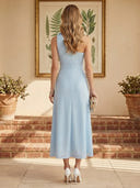 Satin Mermaid One Shoulder Long Cocktail Dresses with Lace