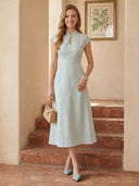 Satin Mermaid Flutter Sleeves Long Cocktail Dresses
