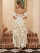 Satin A Line Off Shoulder Long Cocktail Dresses