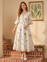 Chiffon A Line V Neck Short Sleeves Long Cocktail Dresses