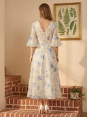 Chiffon A Line V Neck Short Sleeves Long Cocktail Dresses