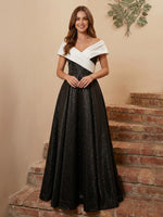 Sequin A Line Off Shoulder Long Cocktail Dresses