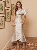 Satin Mermaid One Shoulder Long Cocktail Dresses with Bow