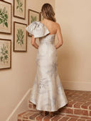 Satin Mermaid One Shoulder Long Cocktail Dresses with Bow