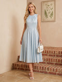 Chiffon A Line Boat Neck Sleeveless Long Cocktail Dresses