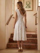 Lace Appliques A Line V Neck Maxi Cocktail Dresses