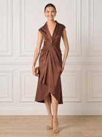 Satin V Neck Twist Midi Cocktail Dresses