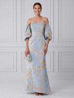 Jacquard Off Shoulder Long Cocktail Dresses with Sleeves