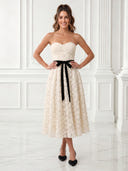 3D Lace Strapless Midi Cocktail Dresses with Bow