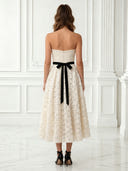 3D Lace Strapless Midi Cocktail Dresses with Bow