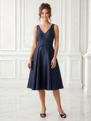 Satin V Neck A Line Sleeveless Midi Cocktail Dresses