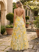 3D Floral Appliques Halter A Line Long Cocktail Dresses