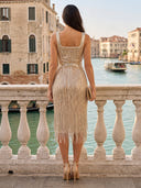 Sequin Square Neck Mermaid Midi Cocktail Dresses
