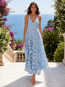 3D Floral Appliques V Neck A Line Long Cocktail Dresses