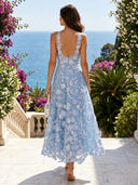 3D Floral Appliques V Neck A Line Long Cocktail Dresses