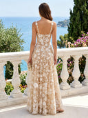 Spaghetti Straps Tulle Square Neck A Line Long Cocktail Dresses