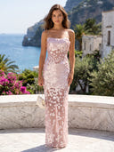 Sequin Spaghetti Straps Mesh Mermaid Long Cocktail Dresses