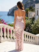 Sequin Spaghetti Straps Mesh Mermaid Long Cocktail Dresses