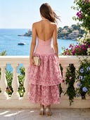 3D Flower Halter Tiered A Line Midi Cocktail Dresses