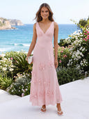 3D Flower Chiffon V Neck Sleeveless Midi Cocktail Dresses