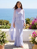 Chiffon Two Piece Set High Neck Cape Sleeve Long Cocktail Dresses