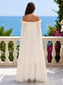 Chiffon Off Shoulder Pleated Midi Cocktail Dresses with Cape Sleeve