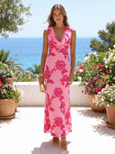 Mesh Floral Embroidery Cowl Neck Mermaid Midi Cocktail Dresses
